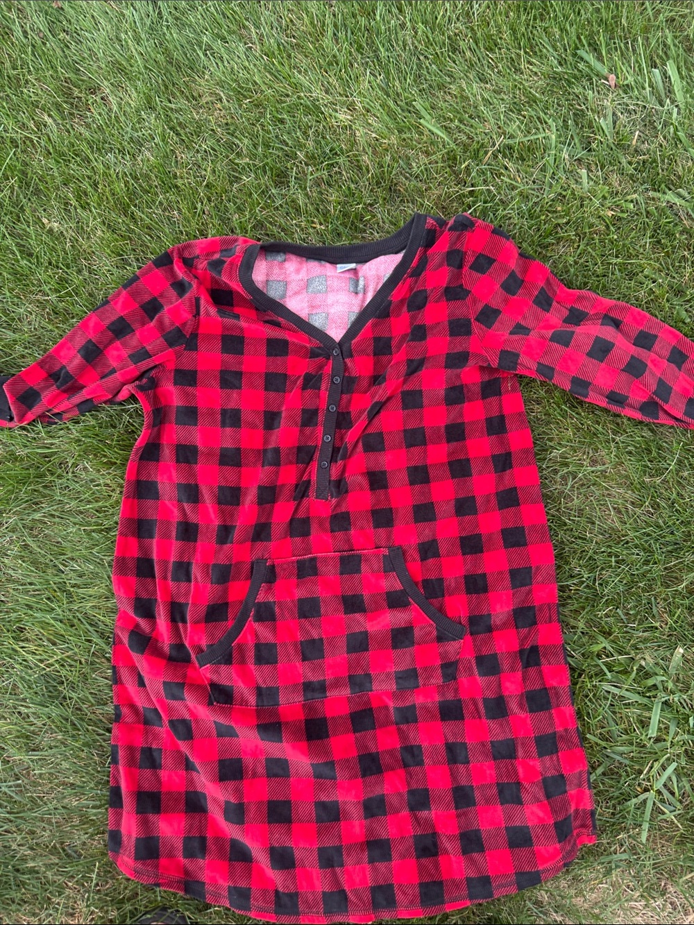 Red and Black Buffalo Plaid Nightgown with Front Pocket